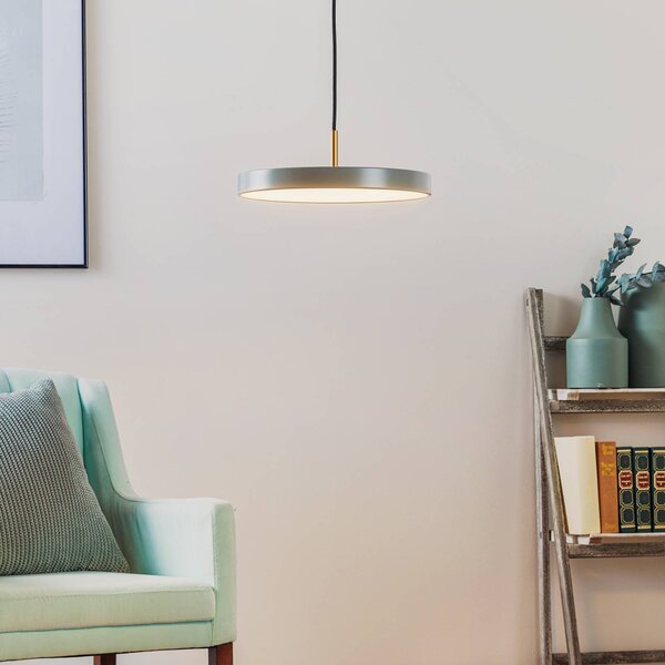 UMAGE Závěsné světlo LED Asteria Mini, světle zelené/mosazné, Ø 31 cm, stmívatelný, Zelená, Obývací pokoj / jídelna, Hliník, Design
