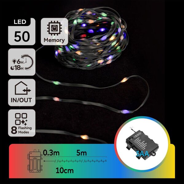 Aigostar - LED Venkovní řetěz 50xLED/8 funkcí 3xAA 5,3m IP44 multicolor