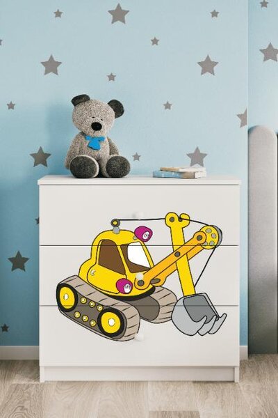 Dětská komoda Bagr v bílé barvě Babydreams