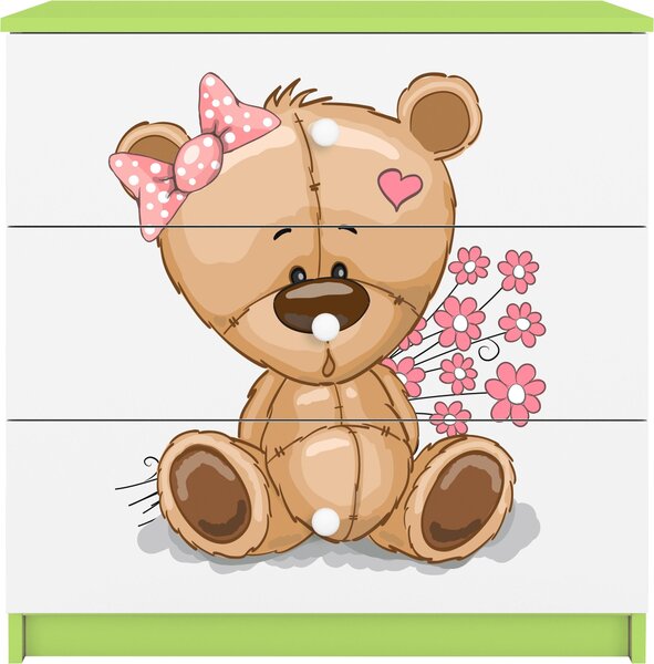 Dětská komoda se zásuvkami medvídek květiny v zelené barvě Babydreams