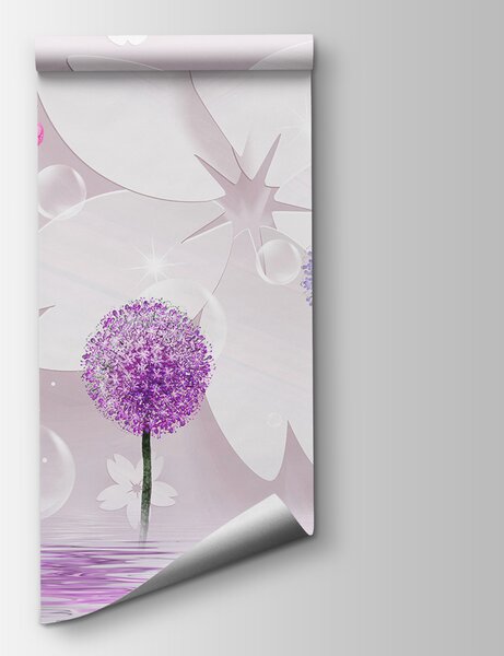 Fototapeta Fialové a bílé květy s motýly, 3D fototapety, Populární fototapety, u17460 - Tapeko.co.cz
