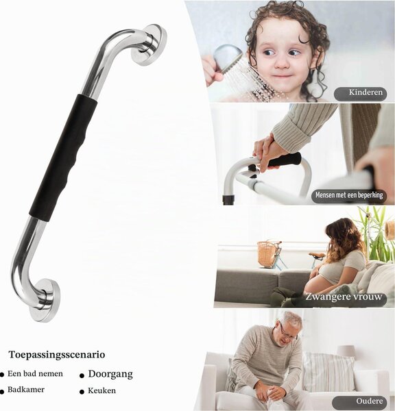 Sunzone, madelná tyč pro sprchu, 16 palců, nerezová ocel, madlo do koupelny, úchytky do koupelny, bezpečnostní zábradlí, podpůrné madlo do koupelny pro seniory, osoby se zdravotním postižením a osoby po úrazu