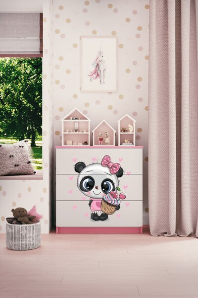 Dětská komoda Panda v růžové barvě Babydreams
