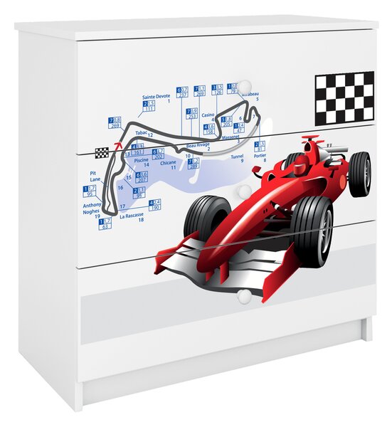 Dětská komoda Formula 1 v bílé barvě Babydreams