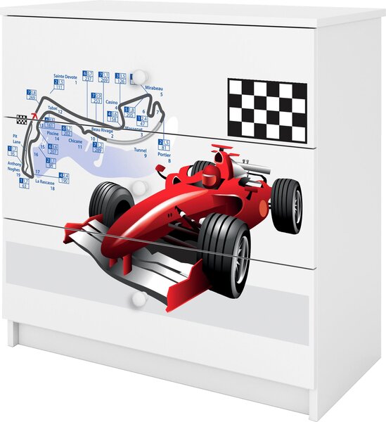 Dětská komoda Formula 1 v bílé barvě Babydreams