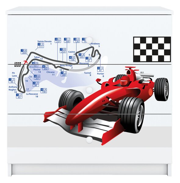 Dětská komoda Formula 1 v bílé barvě Babydreams