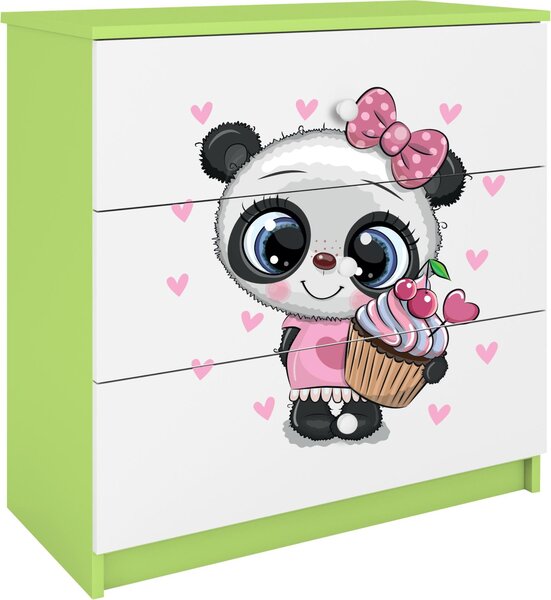 Dětská komoda Panda v zelené barvě Babydreams