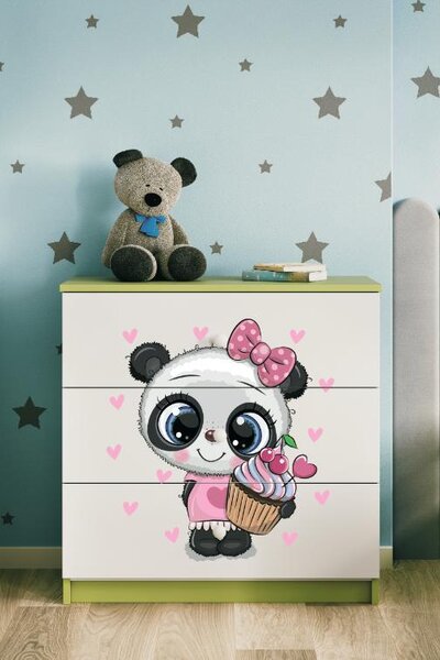 Dětská komoda Panda v zelené barvě Babydreams