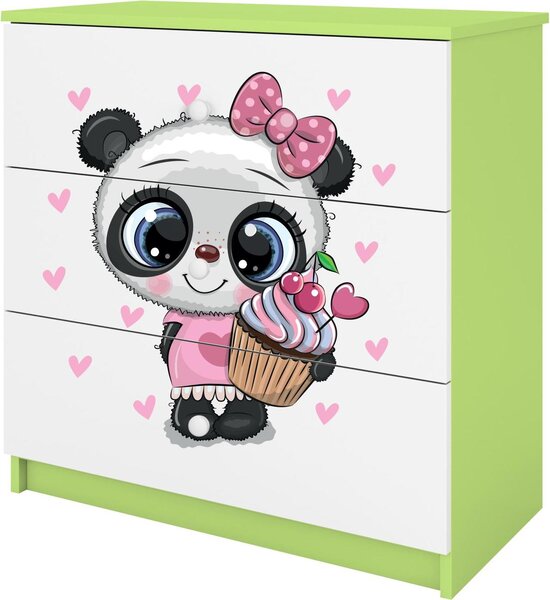 Dětská komoda Panda v zelené barvě Babydreams