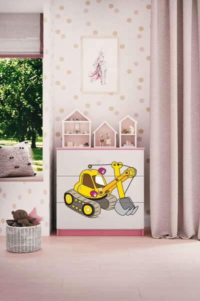 Dětská komoda Excavator v růžové barvě Babydreams
