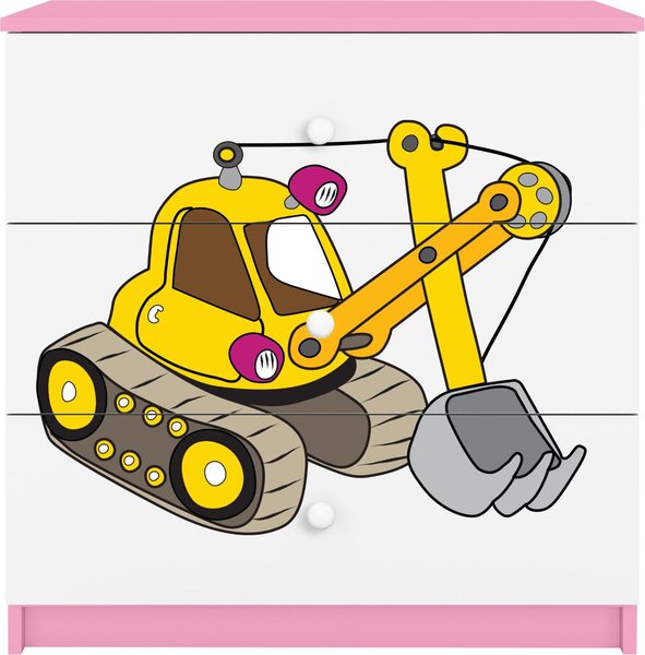 Dětská komoda Excavator v růžové barvě Babydreams