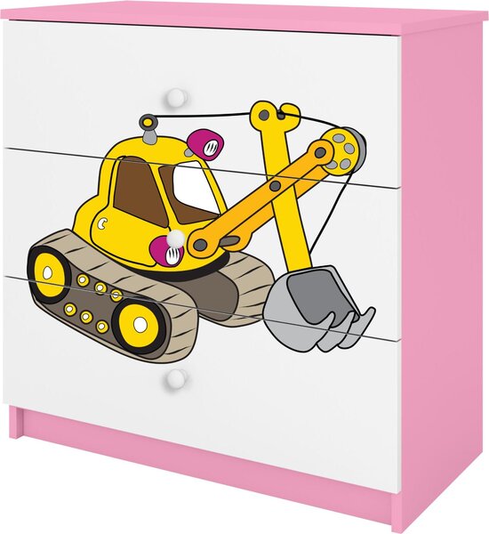 Dětská komoda Excavator v růžové barvě Babydreams