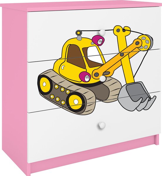 Dětská komoda Excavator v růžové barvě Babydreams