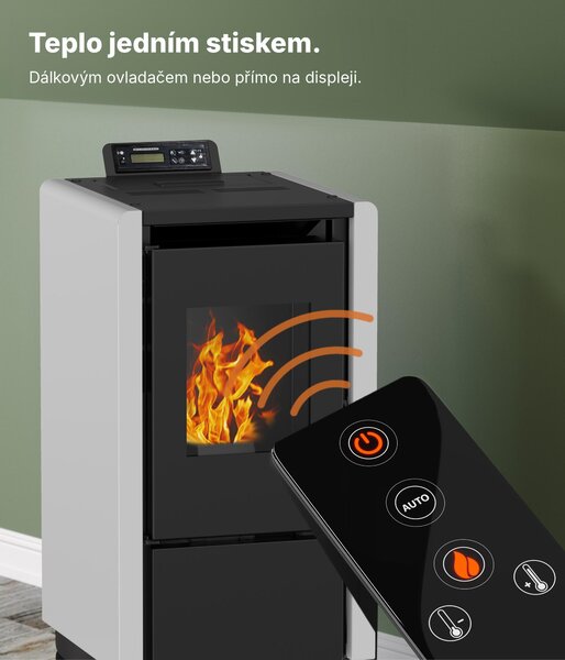 NEMAXX® PC5 peletová kamna 5,3 kW A+ kompaktní, 120 m³, ovladač, šedá