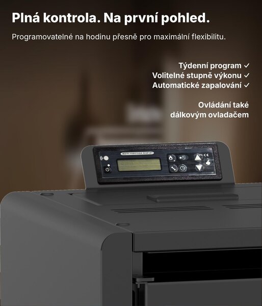 NEMAXX® PC5 peletová kamna 5,3 kW A+ kompaktní, 120 m³, ovladač, šedá