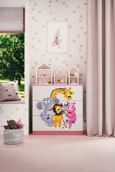 Dětská komoda ZOO v růžové barvě Babydreams