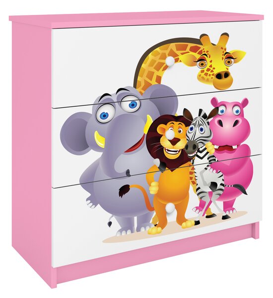 Dětská komoda ZOO v růžové barvě Babydreams