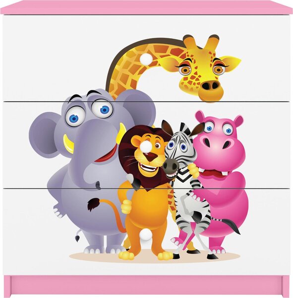 Dětská komoda ZOO v růžové barvě Babydreams