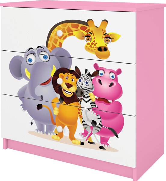 Dětská komoda ZOO v růžové barvě Babydreams