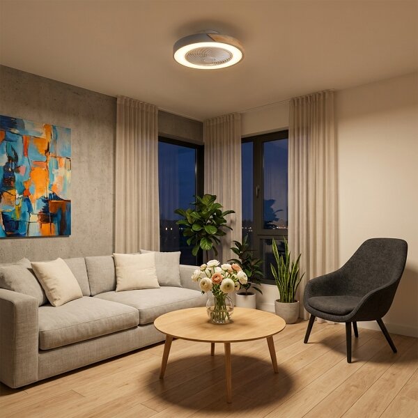 Brilagi - LED Stmív. svítidlo s ventilátorem LED/38W/230V 50 cm šedá/dub + DO