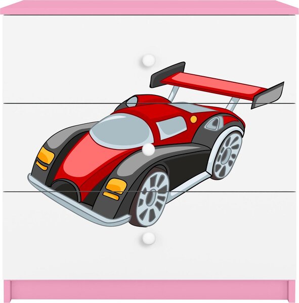 Dětská komoda se zásuvkami závodní auto v růžové barvě Babydreams