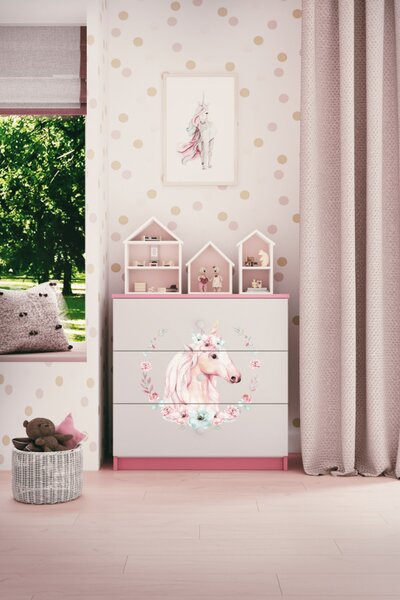 Dětská komoda se zásuvkami koník v růžové barvě Babydreams
