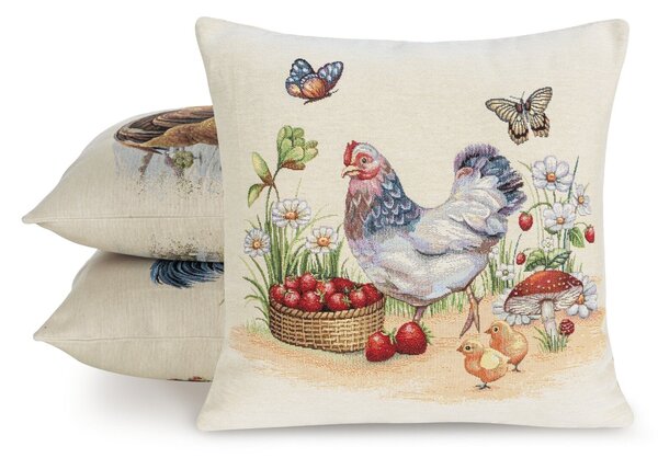 GOBELÍNOVÁ DEKORAČNÍ POVLAK NA POLŠTÁŘ FOWL1 45X45 CM VZOROVANÁ