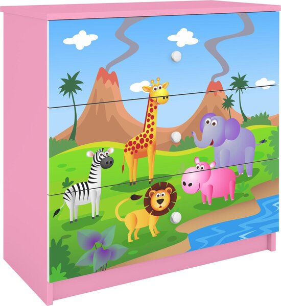 Dětská komoda Safari v růžové barvě Babydreams