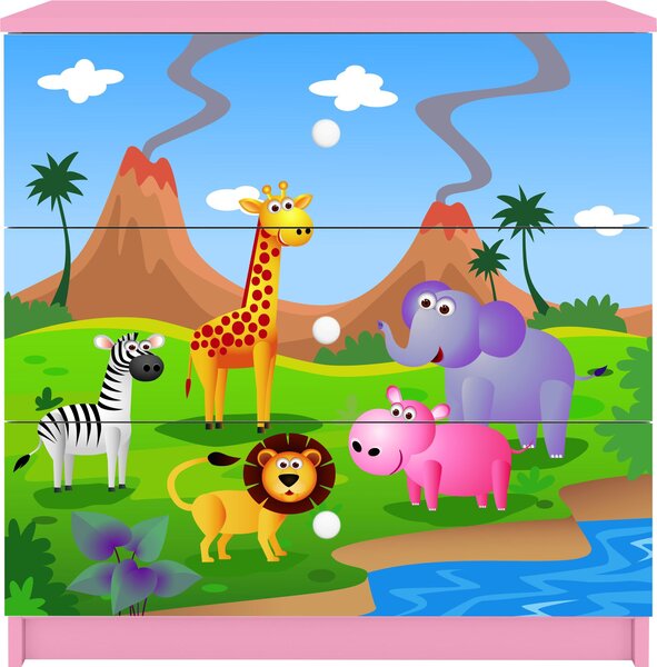 Dětská komoda Safari v růžové barvě Babydreams
