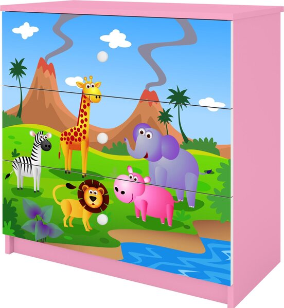 Dětská komoda Safari v růžové barvě Babydreams