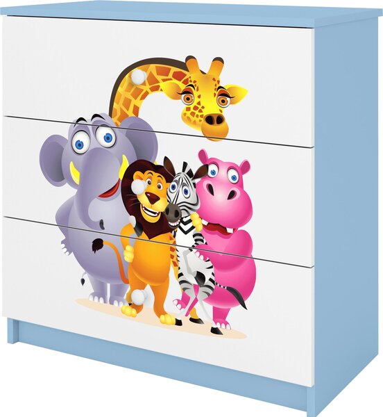 Dětská komoda ZOO v modré barvě Babydreams