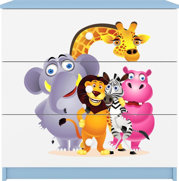 Dětská komoda ZOO v modré barvě Babydreams