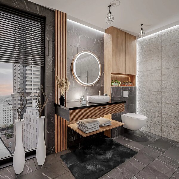 London – Kulaté Zrcadlo LOFT LED v Rámu z Hliník