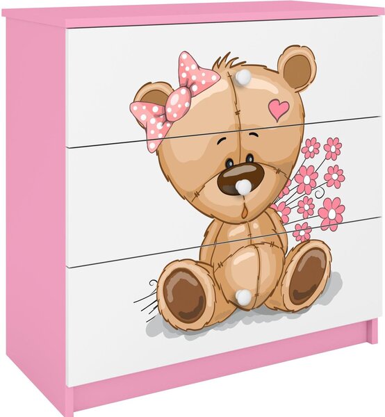 Dětská komoda se zásuvkami medvídek květiny v růžové barvě Babydreams