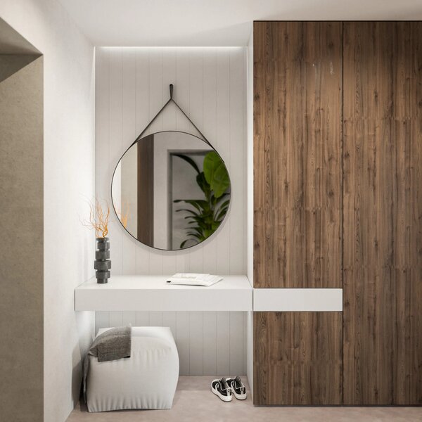Kulaté zrcadlo Loft na pásku v hliníkovém rámu
