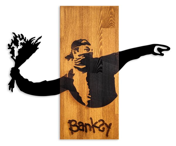 ASIR Nástěnná dřevěná dekorace BANKSY protest