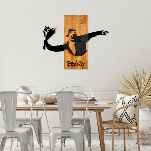 ASIR Nástěnná dřevěná dekorace BANKSY protest