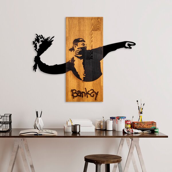 ASIR Nástěnná dřevěná dekorace BANKSY protest