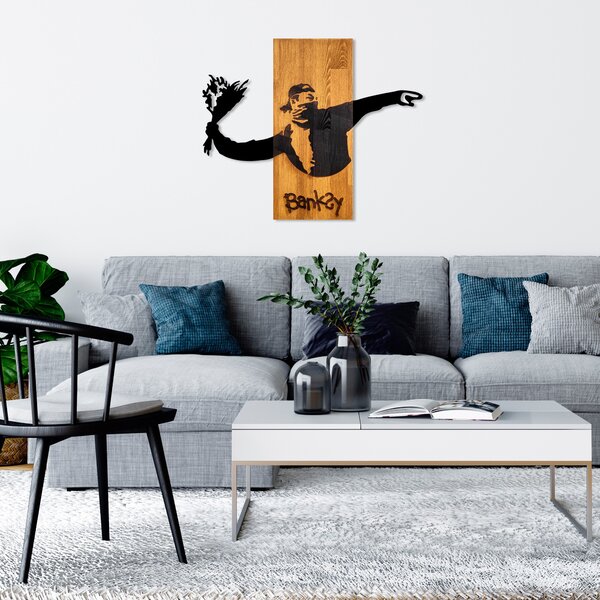 ASIR Nástěnná dřevěná dekorace BANKSY protest