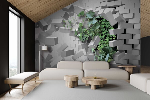 Fototapeta Rostlina proráží zeď, 3D fototapety, Populární fototapety, u22697 - Tapeko.co.cz