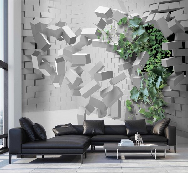 Fototapeta Rostlina proráží zeď, 3D fototapety, Populární fototapety, u22697 - Tapeko.co.cz