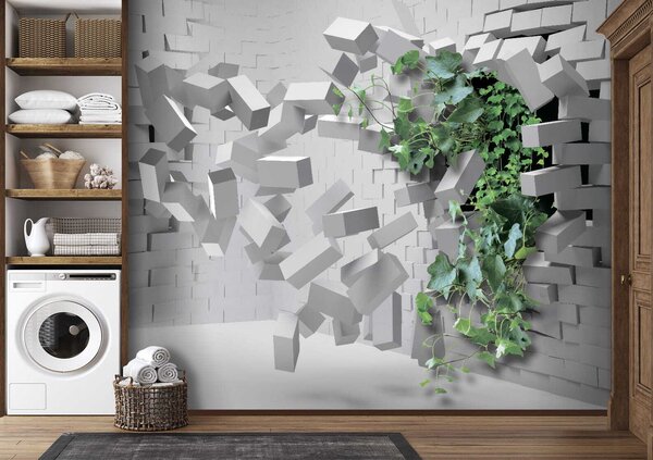 Fototapeta Rostlina proráží zeď, 3D fototapety, Populární fototapety, u22697 - Tapeko.co.cz