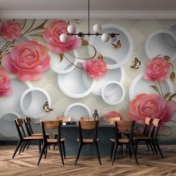 Fototapeta Tapety s růžemi a motýly, Fototapety s růžemi, Populární fototapety, u22883 - Tapeko.co.cz