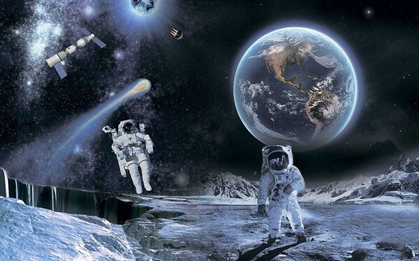 Fototapeta Astronauti na Měsíci, Designové fototapety na zeď, Populární fototapety, u23243 - Tapeko.co.cz
