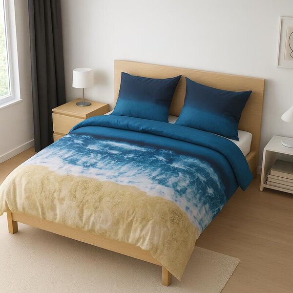 Povlečení SATÉN DESIGN waves modrá 140 x 200/70 x 90 cm