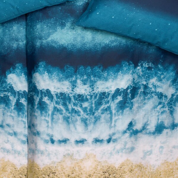 Povlečení SATÉN DESIGN waves modrá 140 x 200/70 x 90 cm