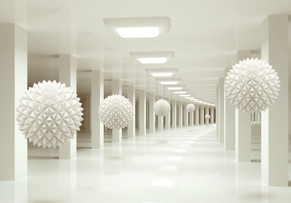 Fototapeta Bílá místnost s bílými koulemi ze stropu, 3D fototapety, Populární fototapety, u24296 - Tapeko.co.cz