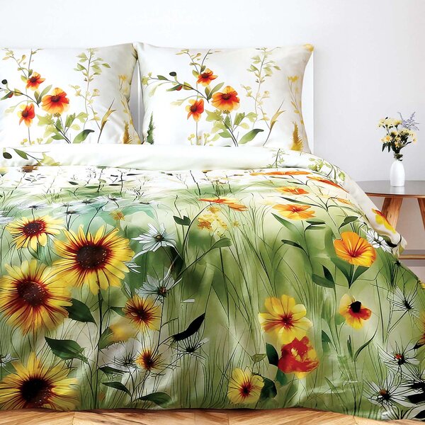 SATÉNOVÉ POVLEČENÍ SATYNLOVE PREMIUM 180X200 CM, 2KS 70X80 CM KVĚTY