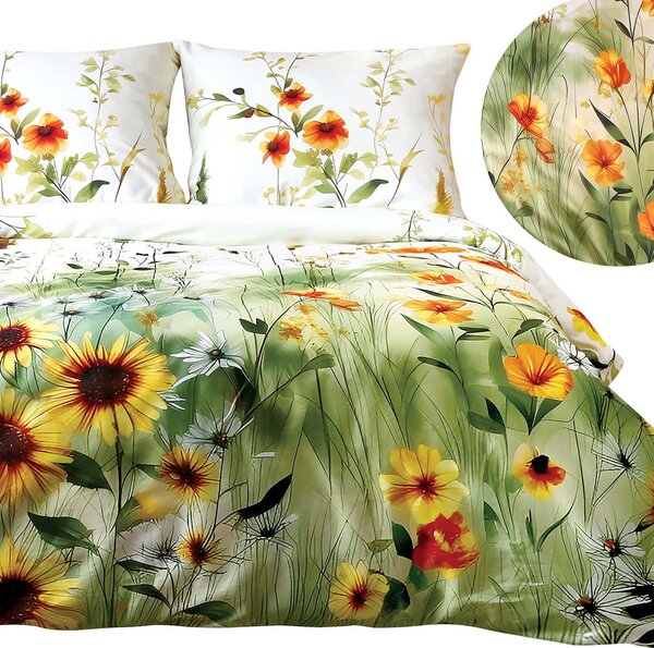 SATÉNOVÉ POVLEČENÍ SATYNLOVE PREMIUM 180X200 CM, 2KS 70X80 CM KVĚTY