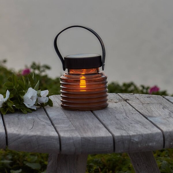 Sirius Solární lampa Aston Jar, výška 12 cm, jantarová/hnědá, IP44, Krémová / jantar, Sklo